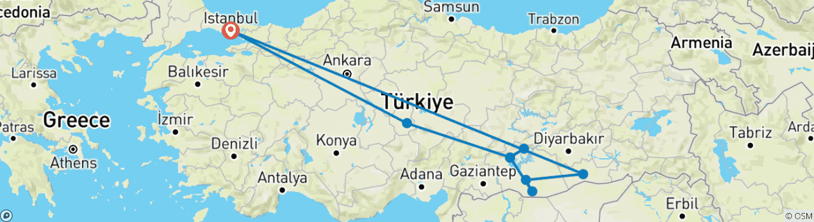 Image d'une carte montrant l'itinéraire du circuit