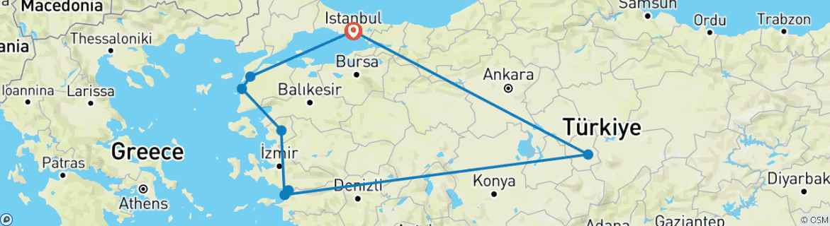 Foto van een kaart met de route van de rondreis