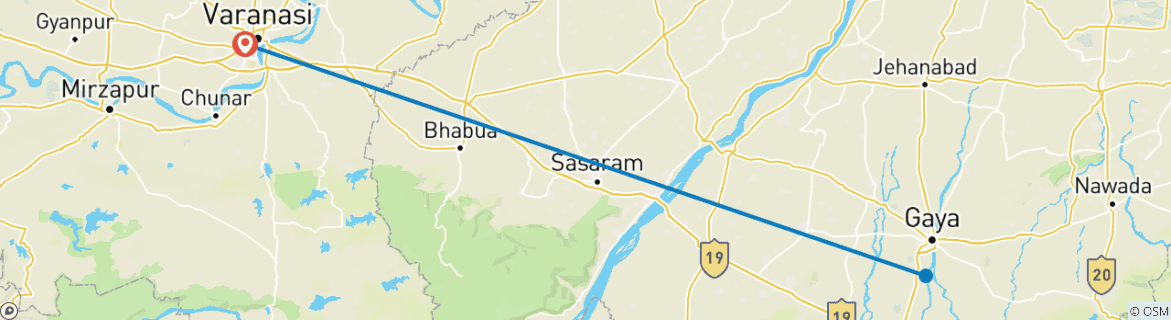 Image of a map showing the route of the tour