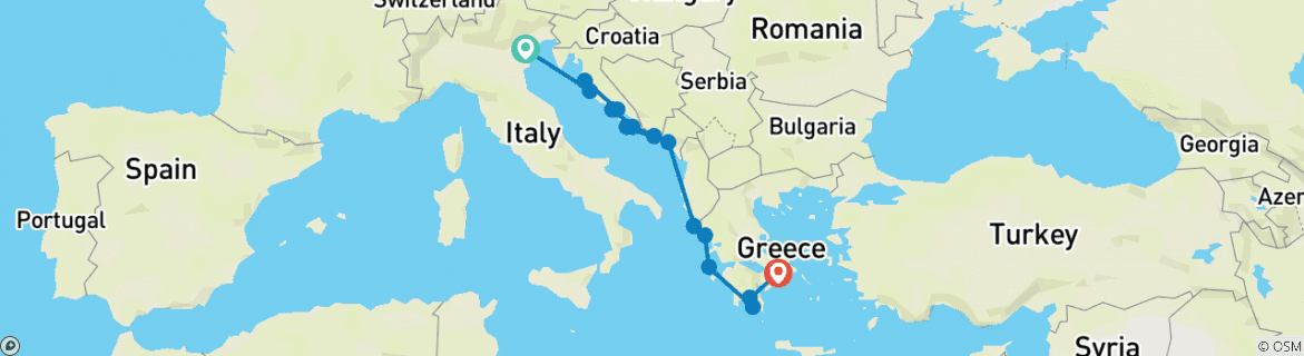 Image of a map showing the route of the tour