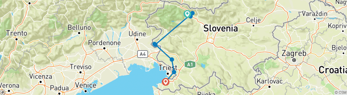 Image of a map showing the route of the tour