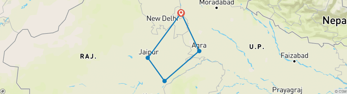 Image of a map showing the route of the tour