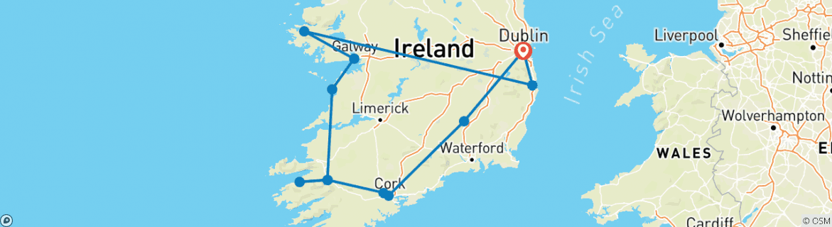 Image of a map showing the route of the tour