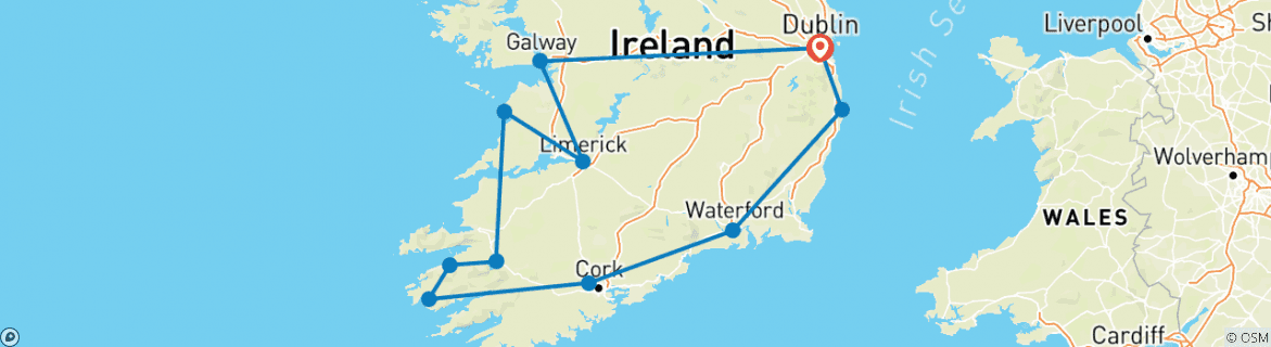 Image of a map showing the route of the tour