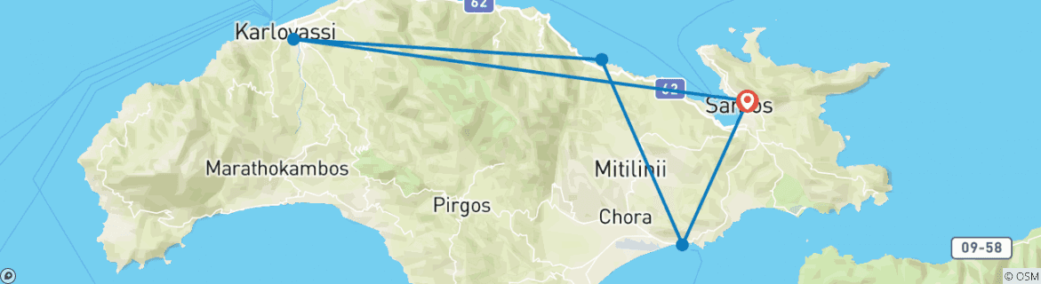 Image of a map showing the route of the tour