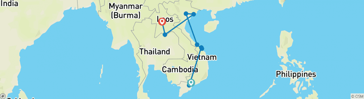 Image of a map showing the route of the tour