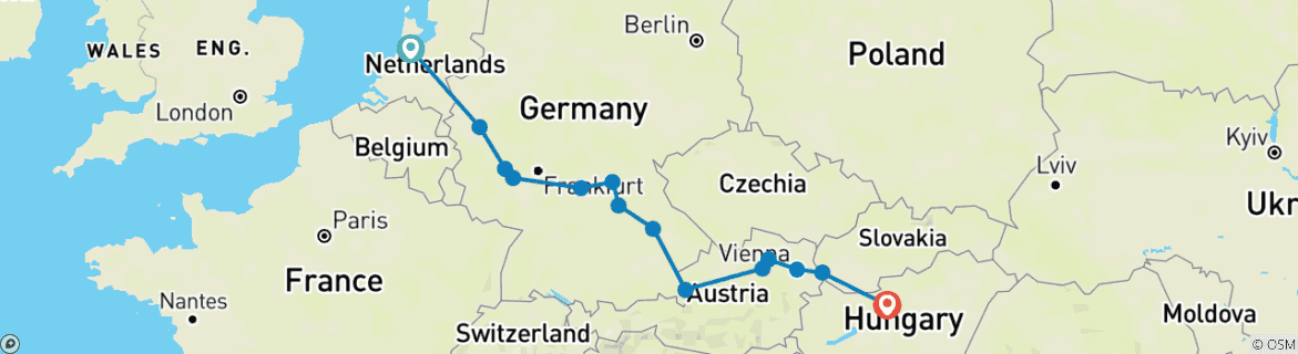 Image of a map showing the route of the tour