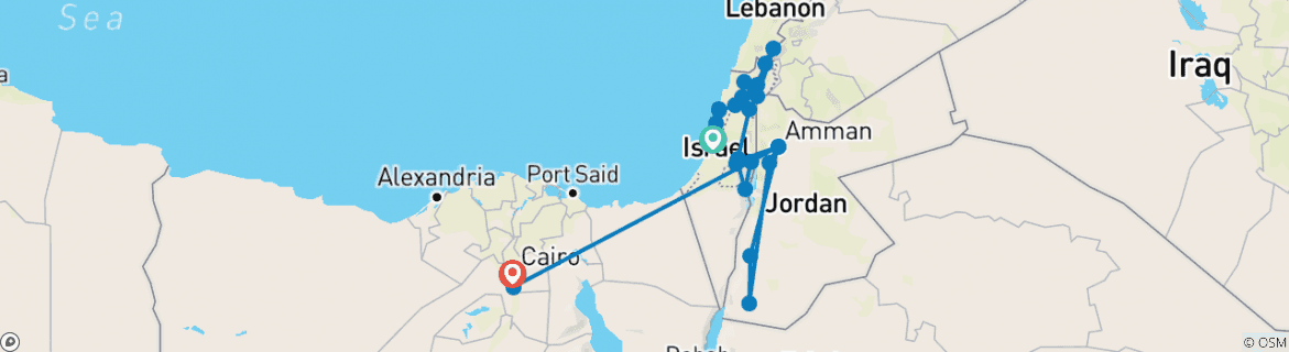 Image of a map showing the route of the tour