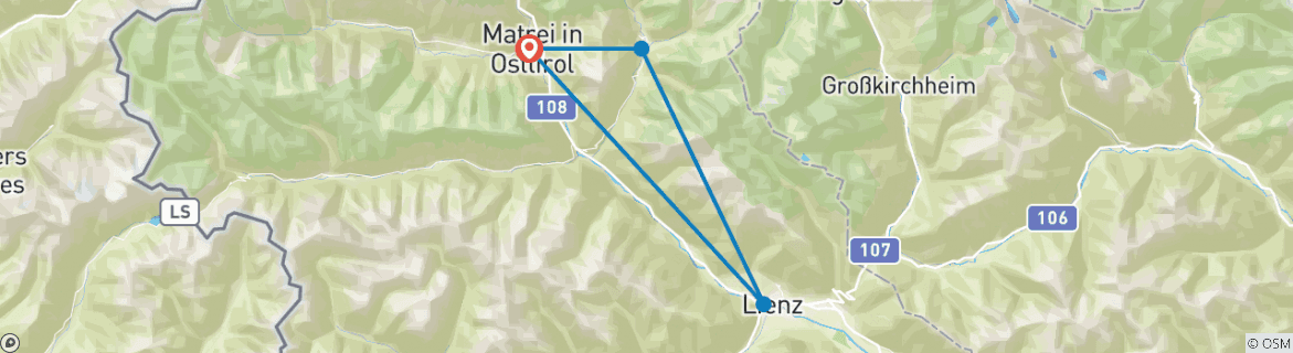 Image of a map showing the route of the tour