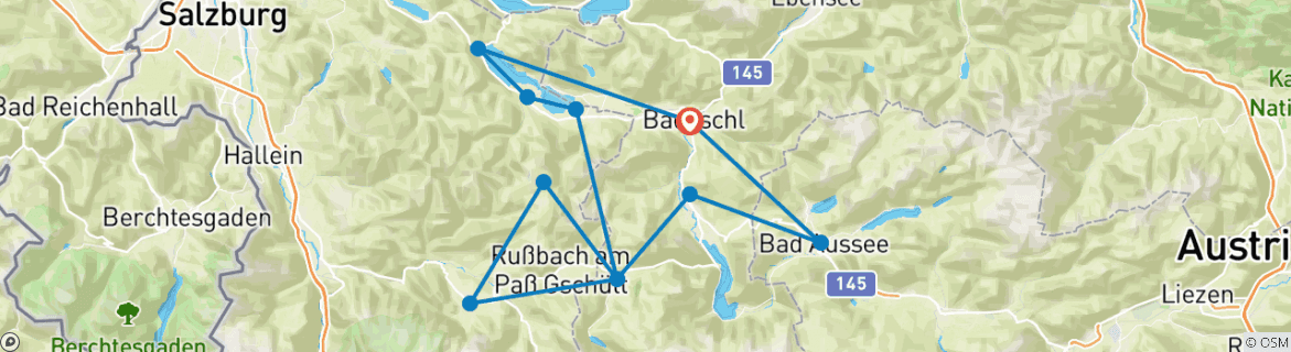 Image of a map showing the route of the tour
