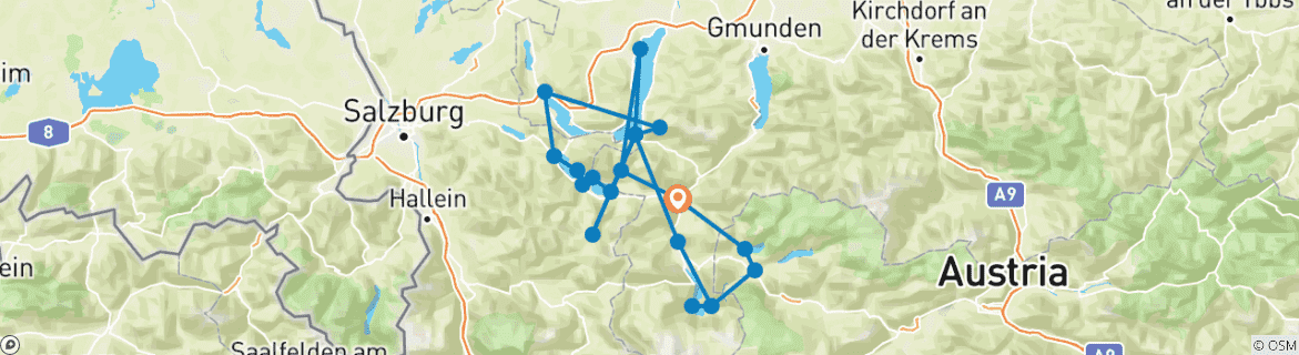 Image of a map showing the route of the tour