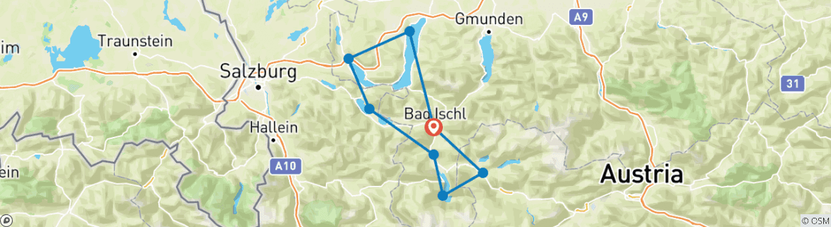 Image of a map showing the route of the tour