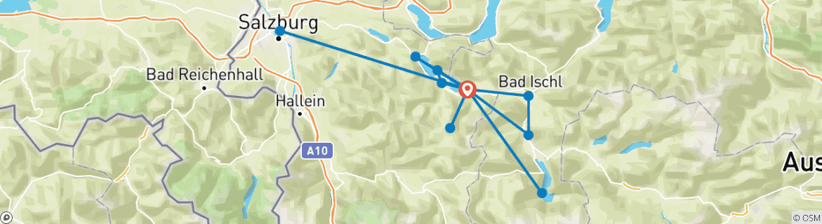 Image of a map showing the route of the tour