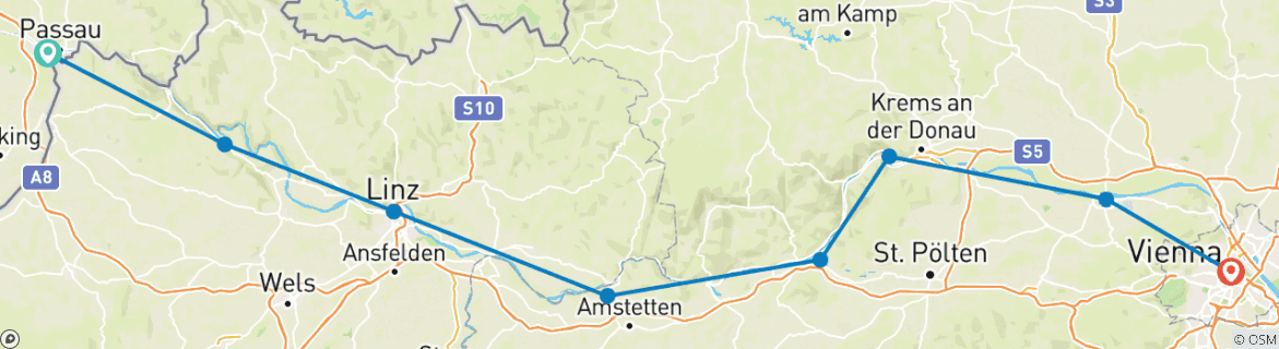 Image of a map showing the route of the tour