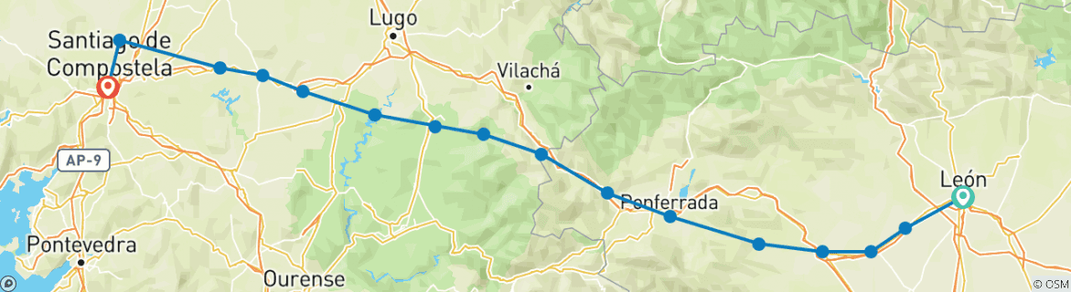 Image of a map showing the route of the tour