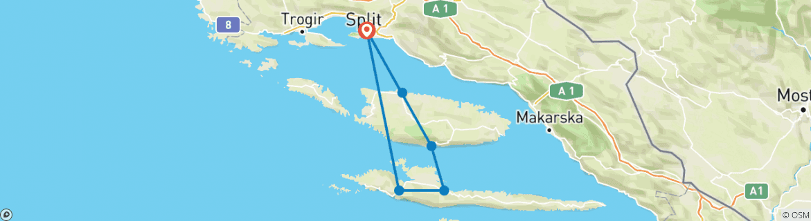 Image of a map showing the route of the tour