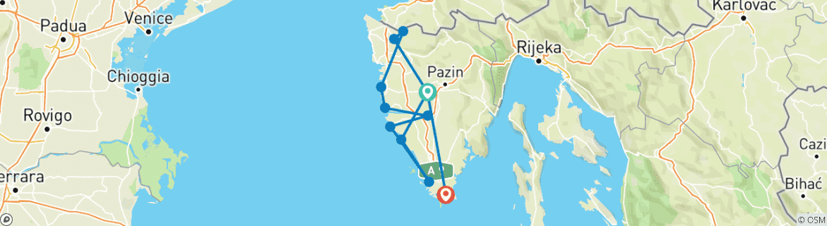 Image d'une carte montrant l'itinéraire du circuit