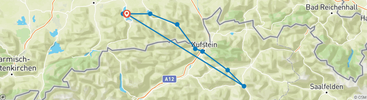 Image of a map showing the route of the tour