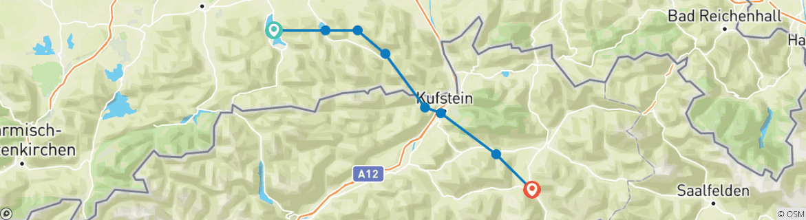 Image of a map showing the route of the tour