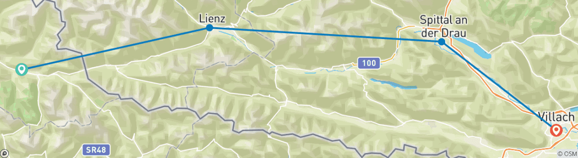Image of a map showing the route of the tour