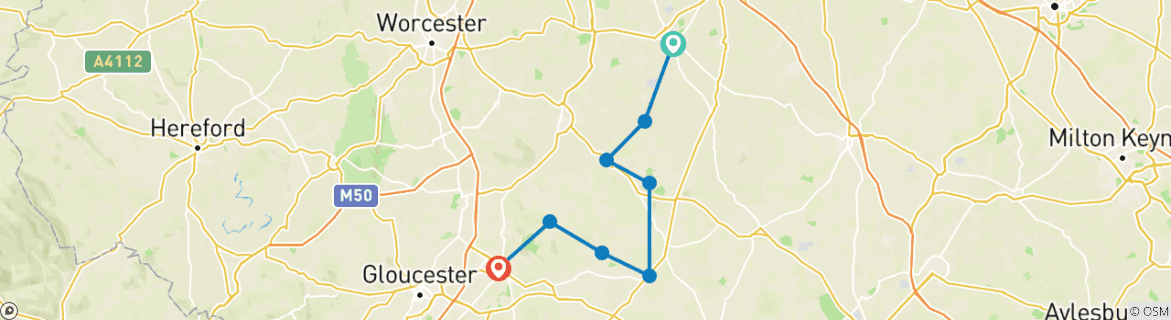 Image of a map showing the route of the tour