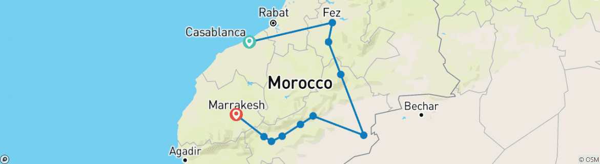 Image of a map showing the route of the tour