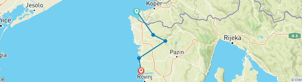 Image of a map showing the route of the tour