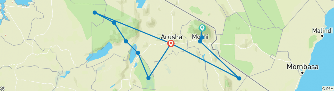 Image of a map showing the route of the tour