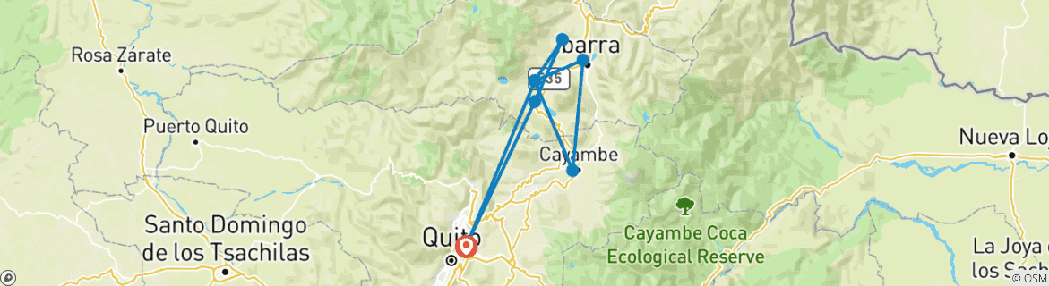 Image of a map showing the route of the tour