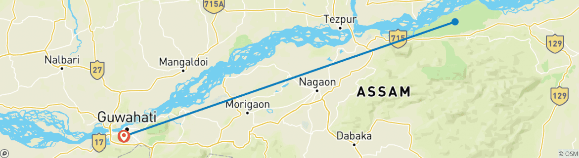 Image of a map showing the route of the tour