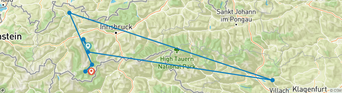 Foto van een kaart met de route van de rondreis