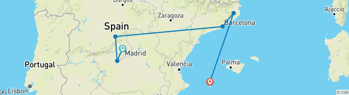 Image of a map showing the route of the tour