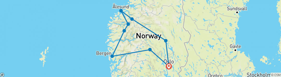 Image of a map showing the route of the tour