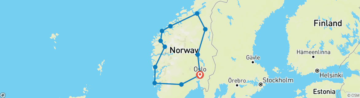 Image of a map showing the route of the tour