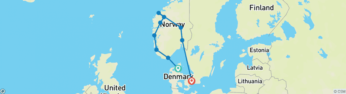 Image of a map showing the route of the tour