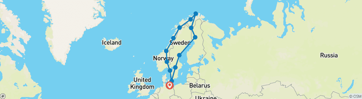 Image of a map showing the route of the tour