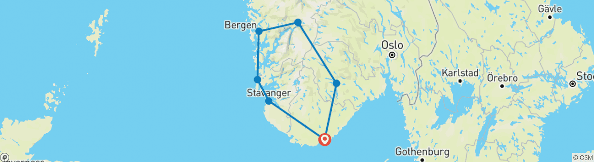Image of a map showing the route of the tour