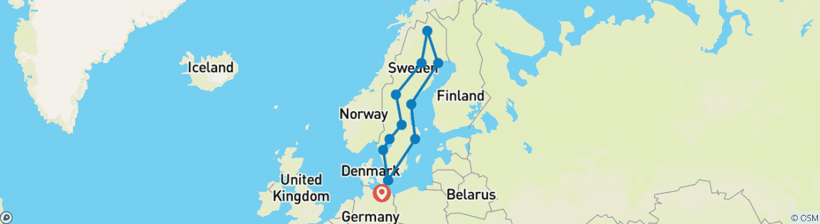 Image of a map showing the route of the tour