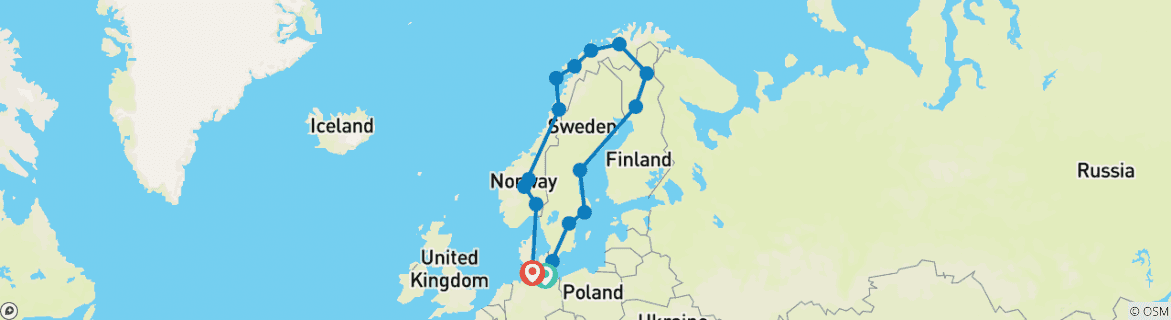 Image of a map showing the route of the tour
