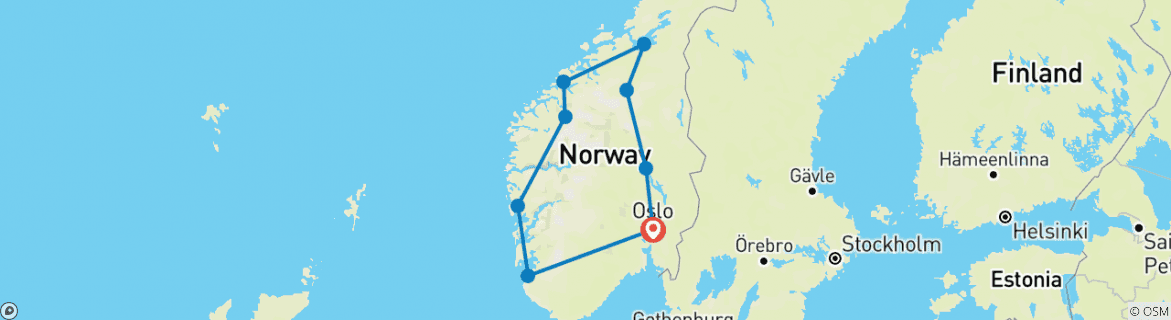 Image of a map showing the route of the tour