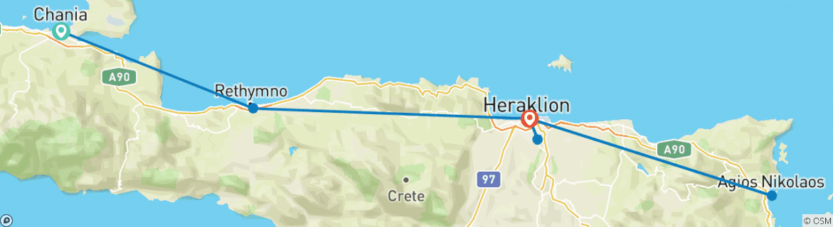 Image of a map showing the route of the tour
