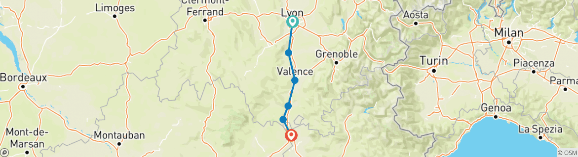 Image of a map showing the route of the tour
