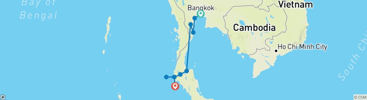 Foto van een kaart met de route van de rondreis