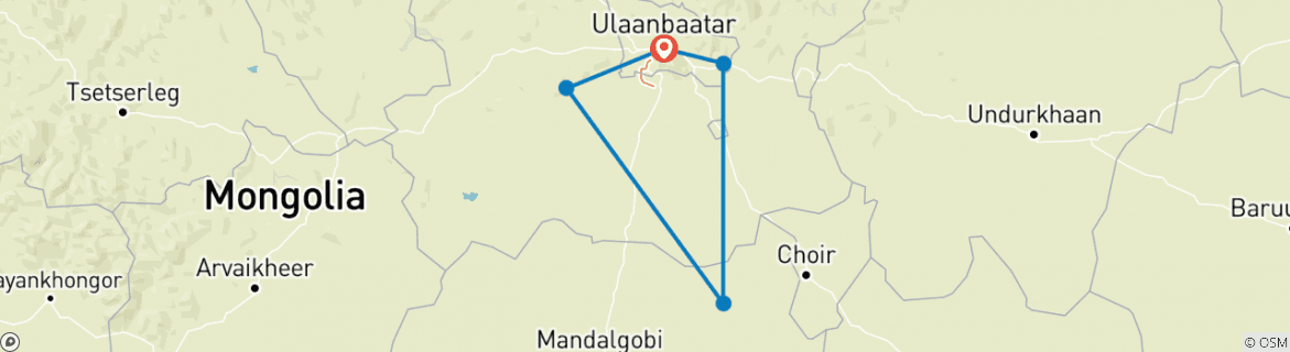 Image of a map showing the route of the tour