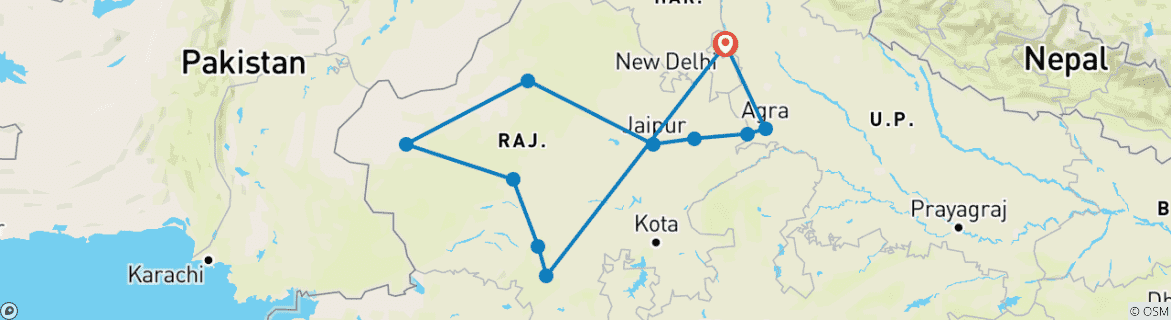 Karte mit der Reiseroute