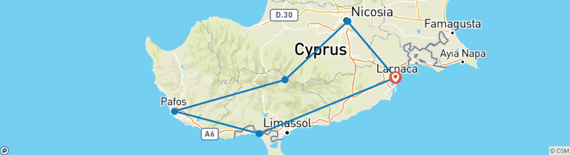 Image of a map showing the route of the tour