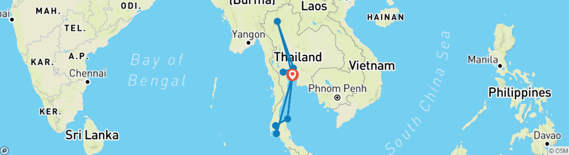 Image of a map showing the route of the tour
