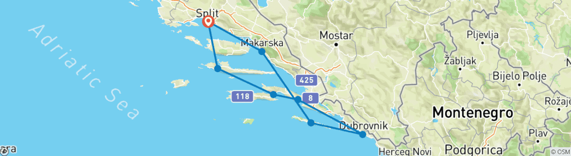 Carte du circuit Aventure de la voile en Croatie