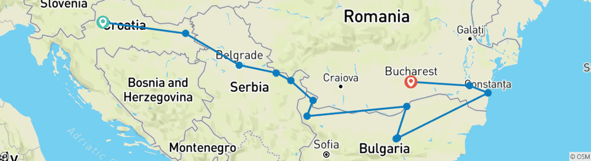 Image of a map showing the route of the tour