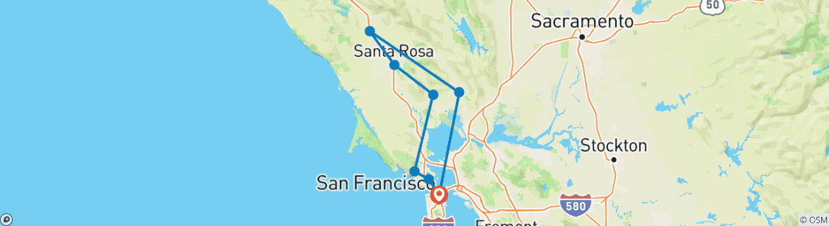 Image of a map showing the route of the tour